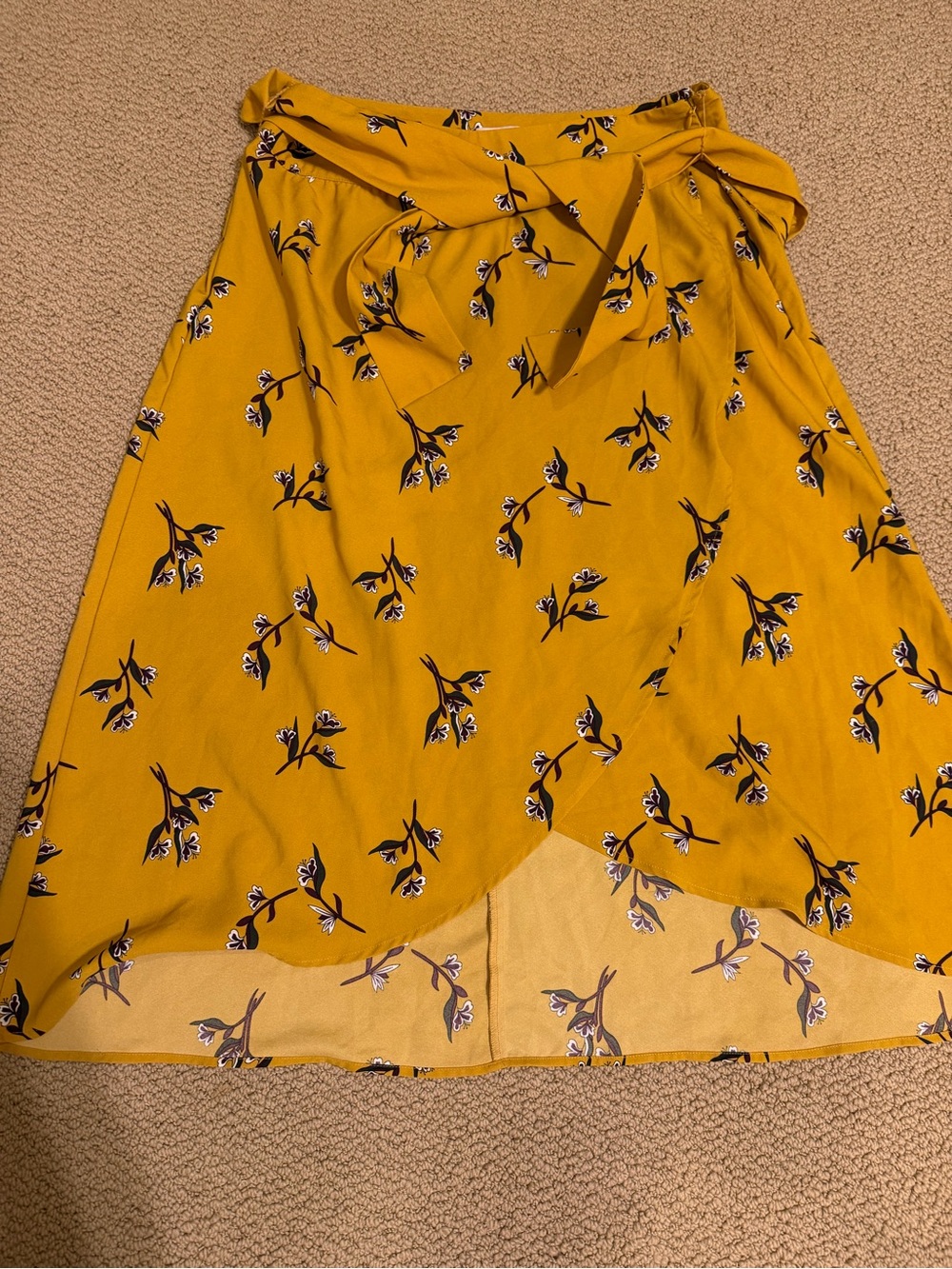LOFT Mustard Floral High-Low Wrap Skirt